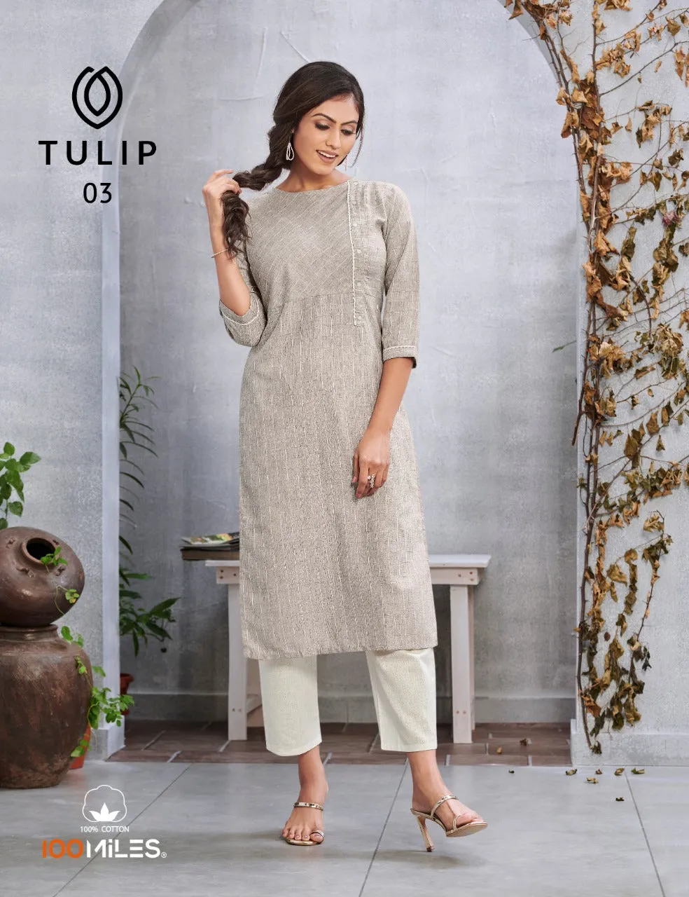 100 Miles Presents Tulip Cotton Casual Wear Kurtis Collection