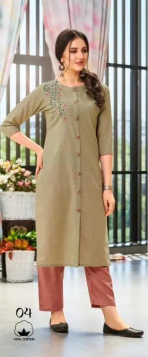 100 Miles Presents Waves Cotton Embroidery Casual Wear Kurtis Collection