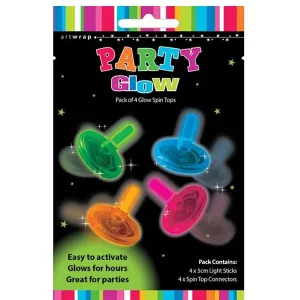 4pk Party Favours Glow Spin Tops