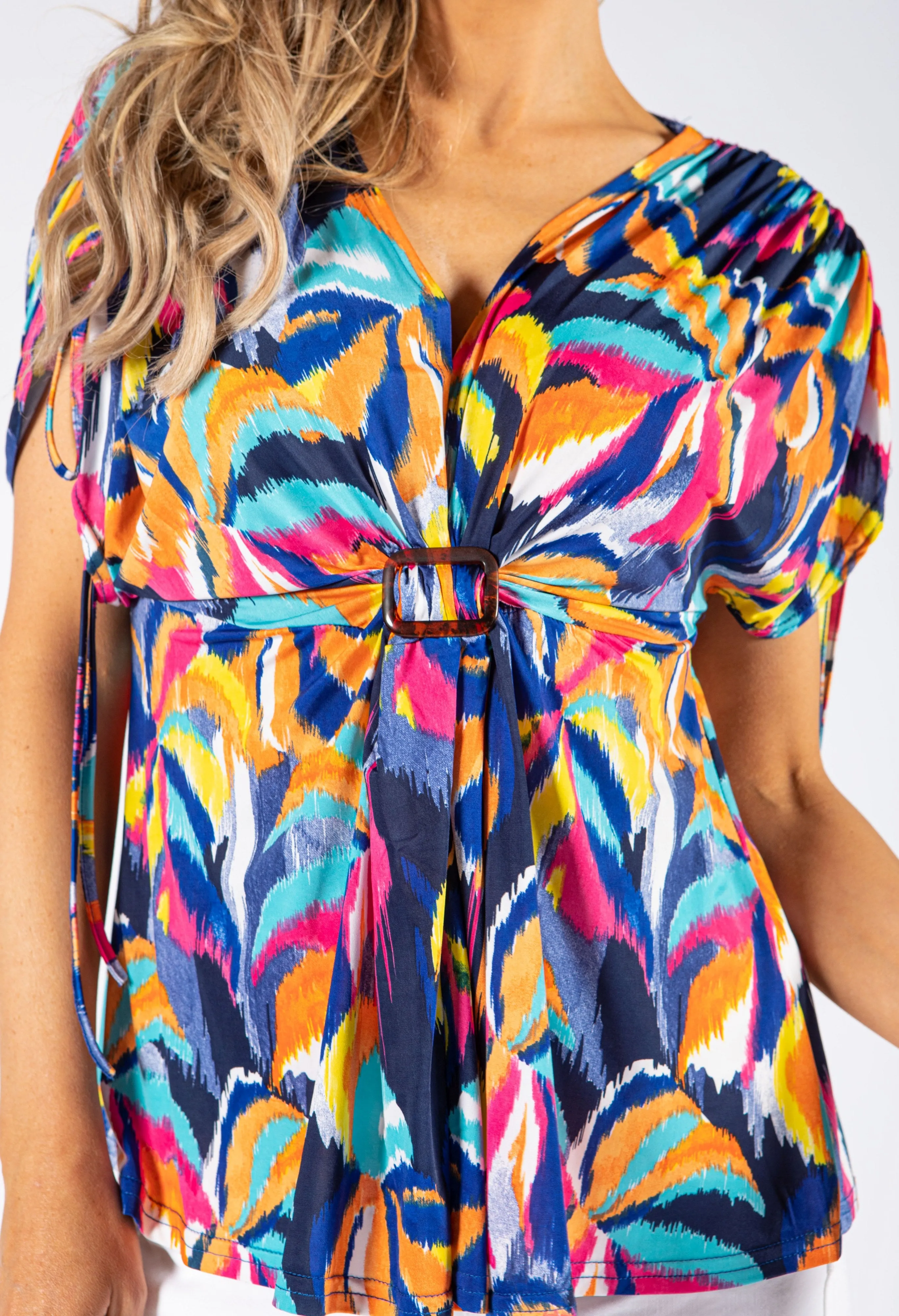 Abstract Print Buckle Detail Top