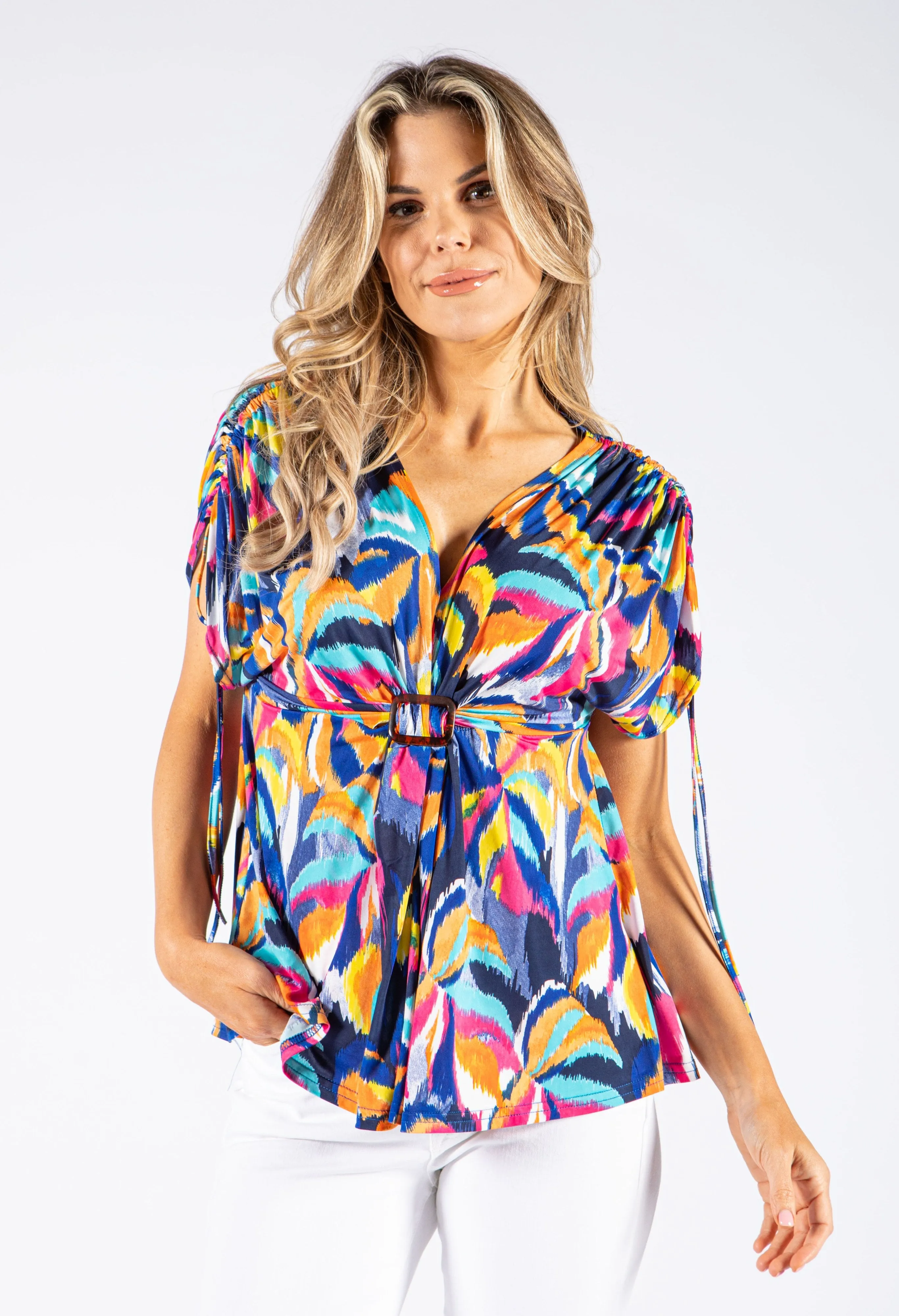 Abstract Print Buckle Detail Top