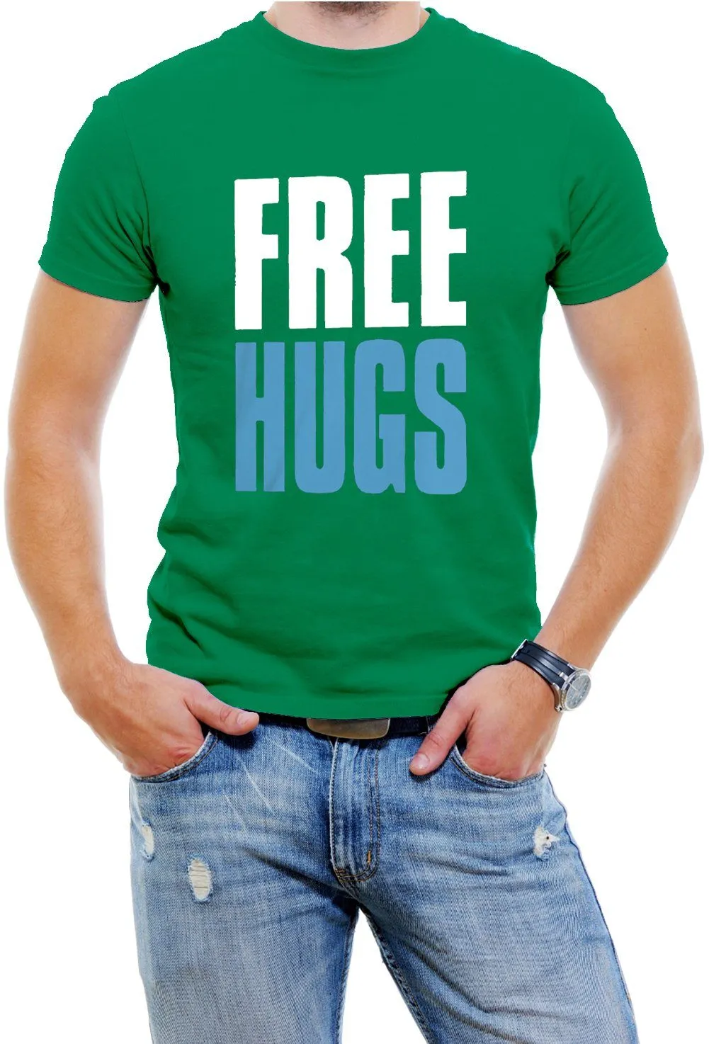 AFONiE FREE HUGS Mens T-shirt, Big and Bold Funny Statements Tee Shirt