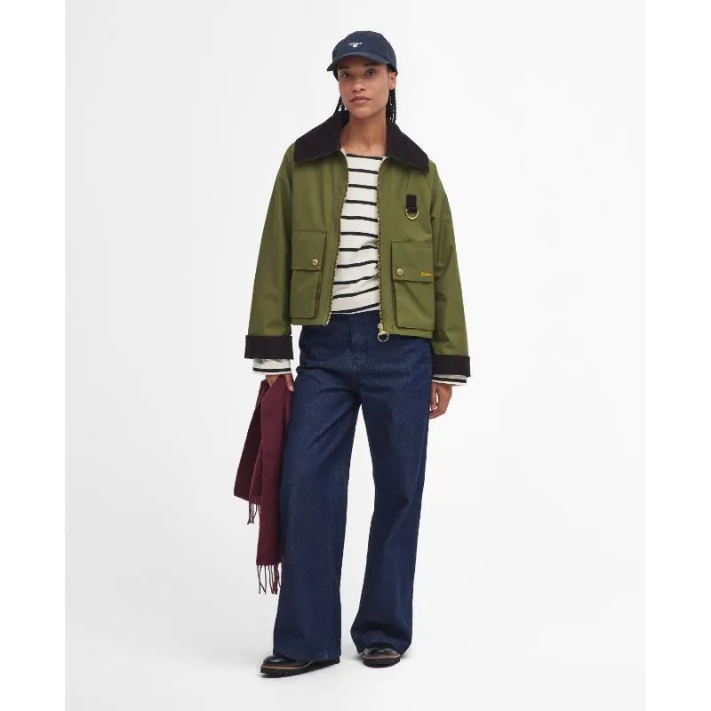 Barbour Nora Casual Ladies Jacket - Dark Moss/Light Sand/Dark Moss