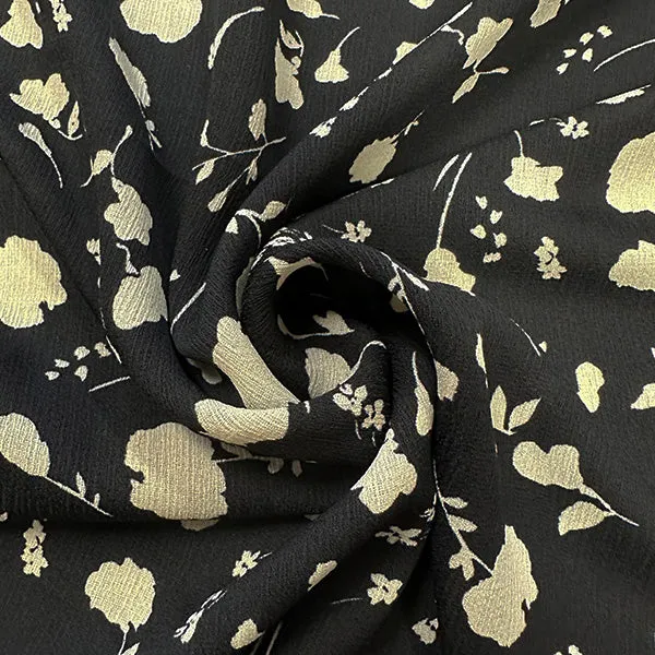 Black and Ivory Floral Silouhette Print High Crepe Fabric
