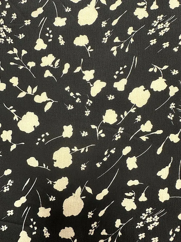 Black and Ivory Floral Silouhette Print High Crepe Fabric
