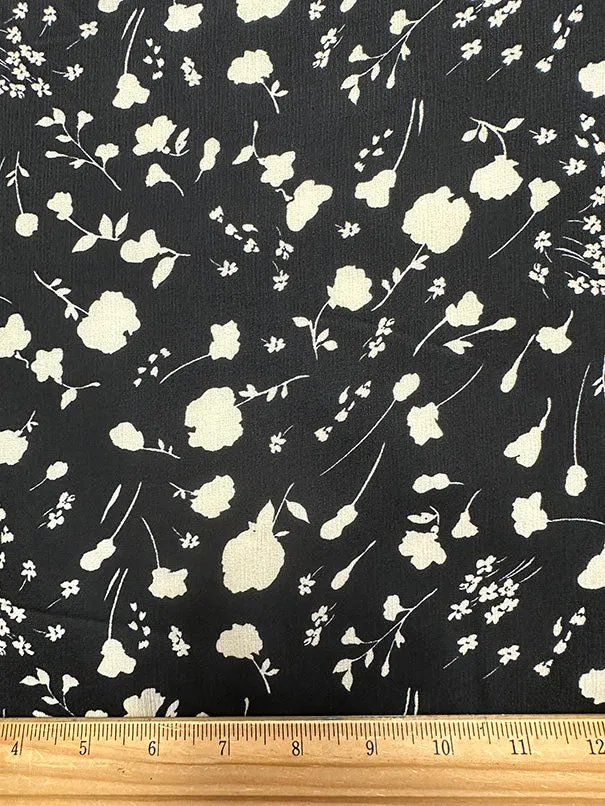 Black and Ivory Floral Silouhette Print High Crepe Fabric