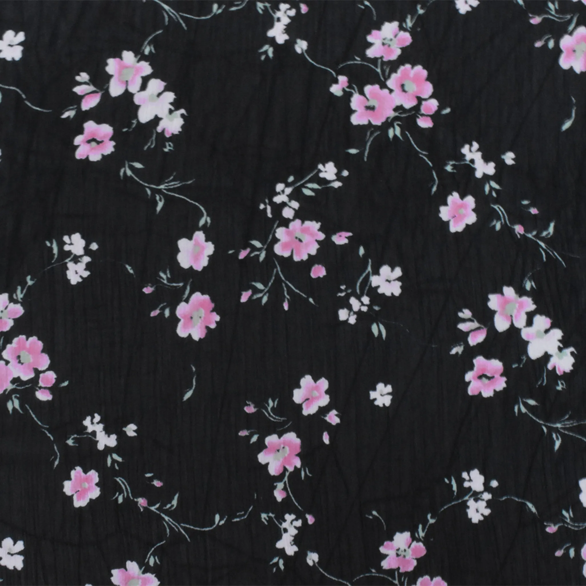 Black-Pink-Green Floral Poly Yoryu Chiffon Woven Fabric