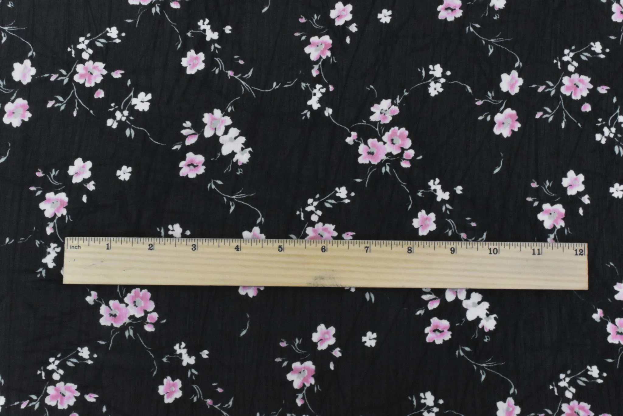 Black-Pink-Green Floral Poly Yoryu Chiffon Woven Fabric