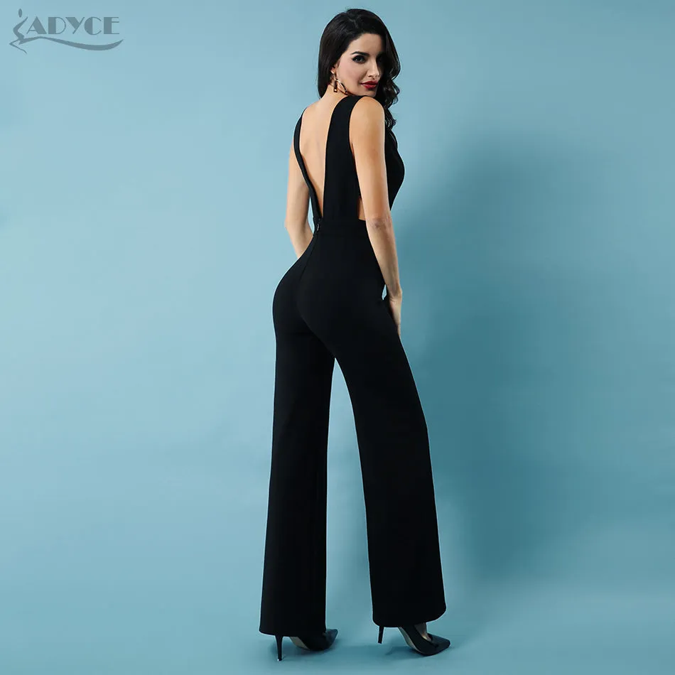 Black Sexy Deep V-Neck Hollow Out Backless Jumpsuit