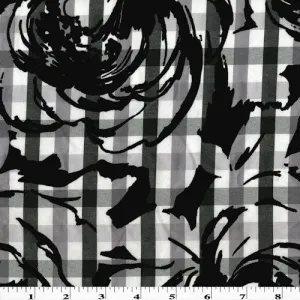 Black/Multi Velvet Flocked Floral Print Gingham Shirting Fabric