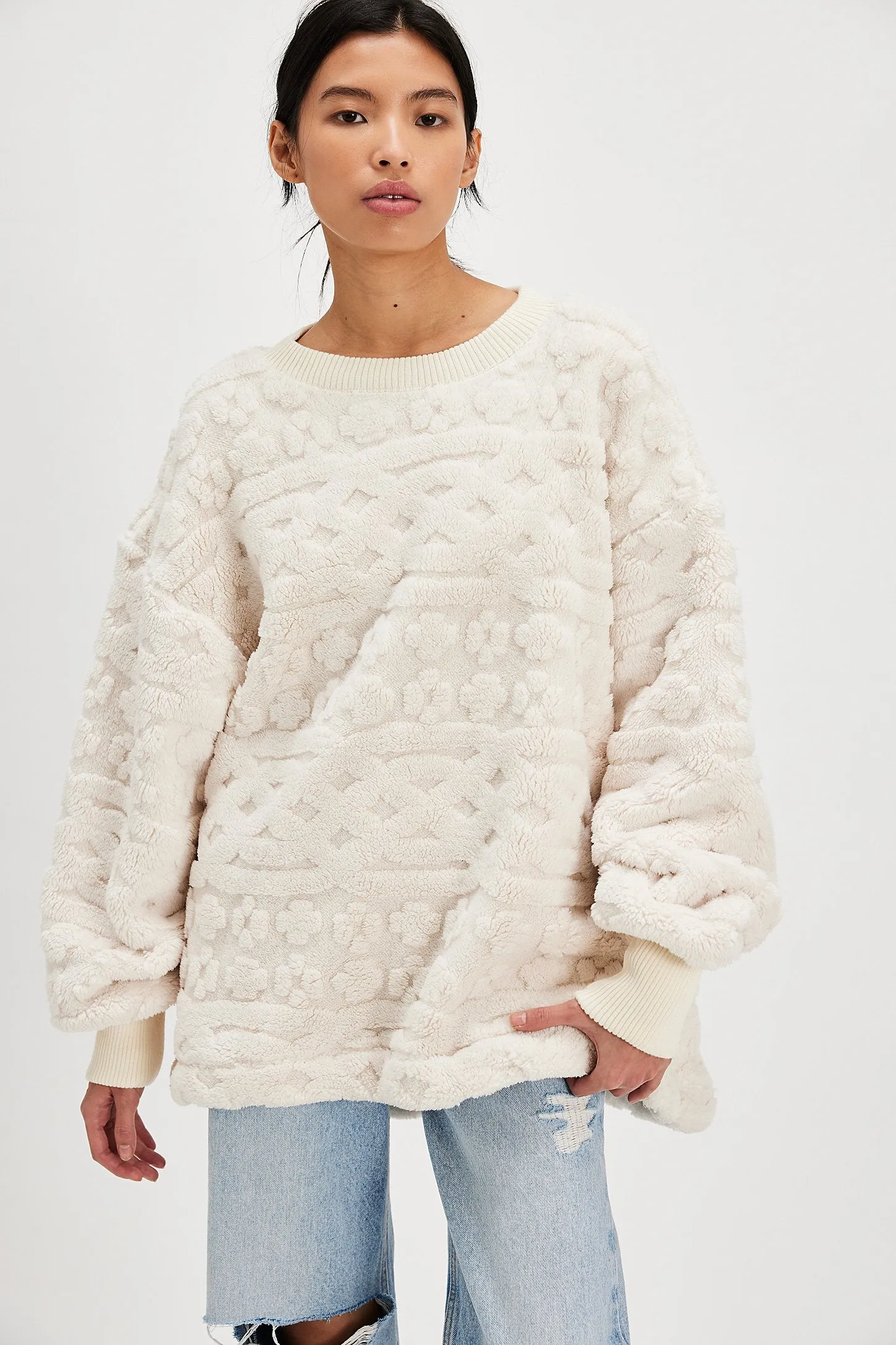 Cable Knit Sweatshirt - Ivory Combo