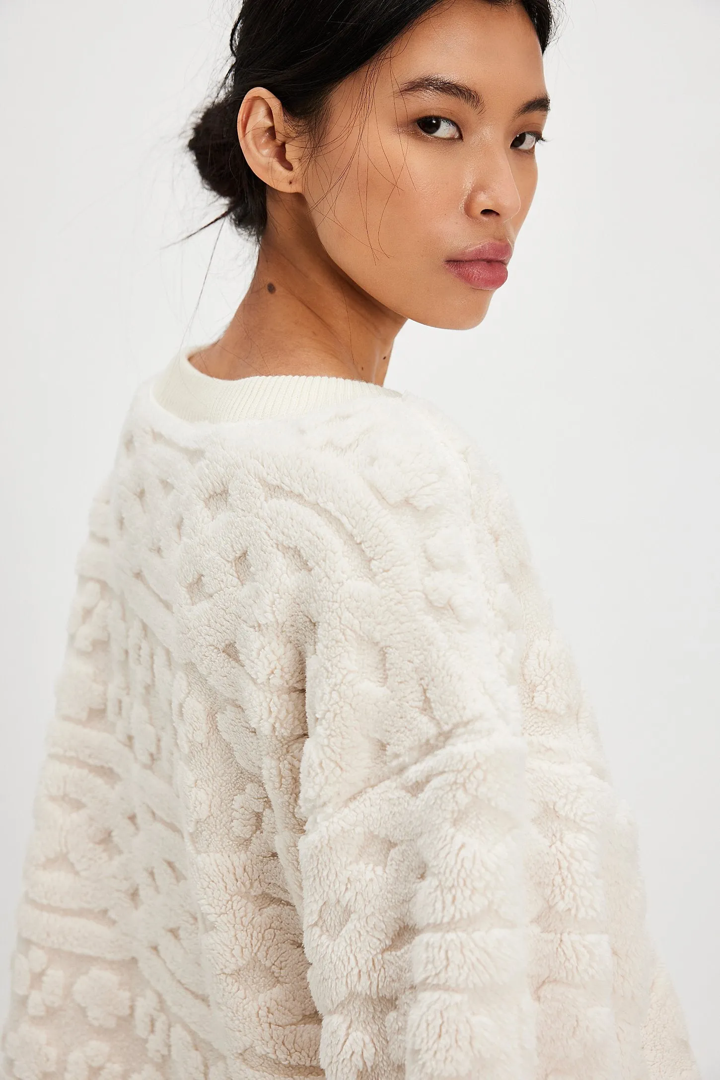 Cable Knit Sweatshirt - Ivory Combo