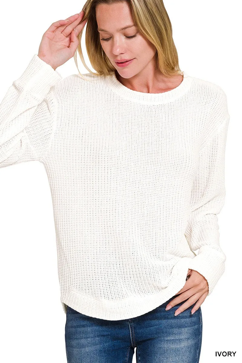 Chenille Waffle Round Neck Sweater* - Final Sale