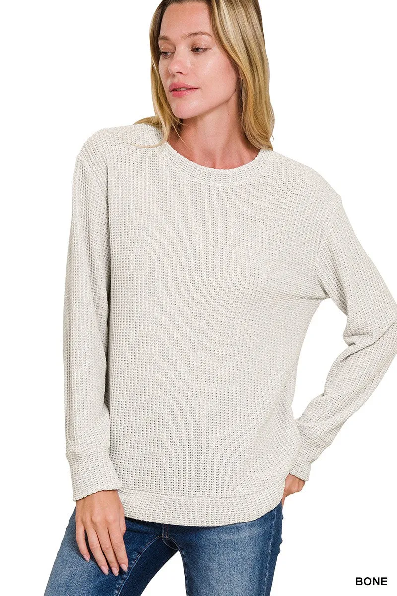 Chenille Waffle Round Neck Sweater* - Final Sale