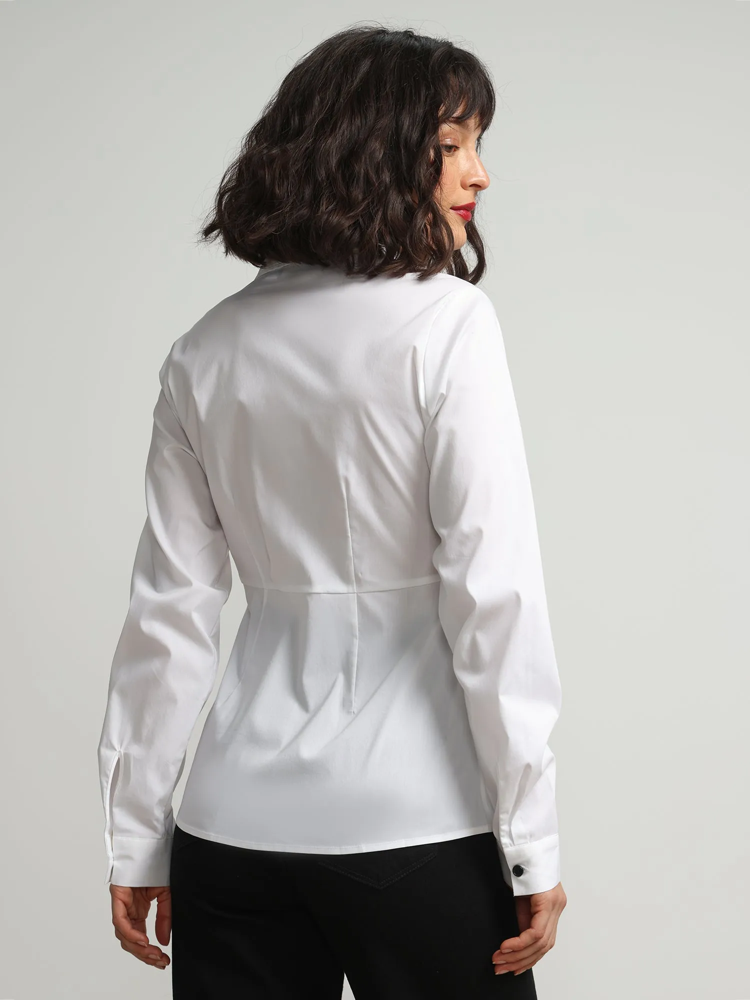 Corset-Lace Button-Front Poplin Shirt