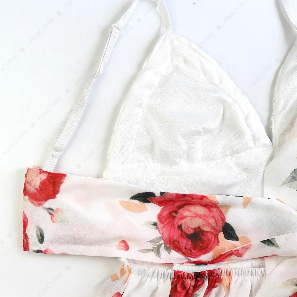 Deep V-neck Spaghetti Straps Backless Print Romper