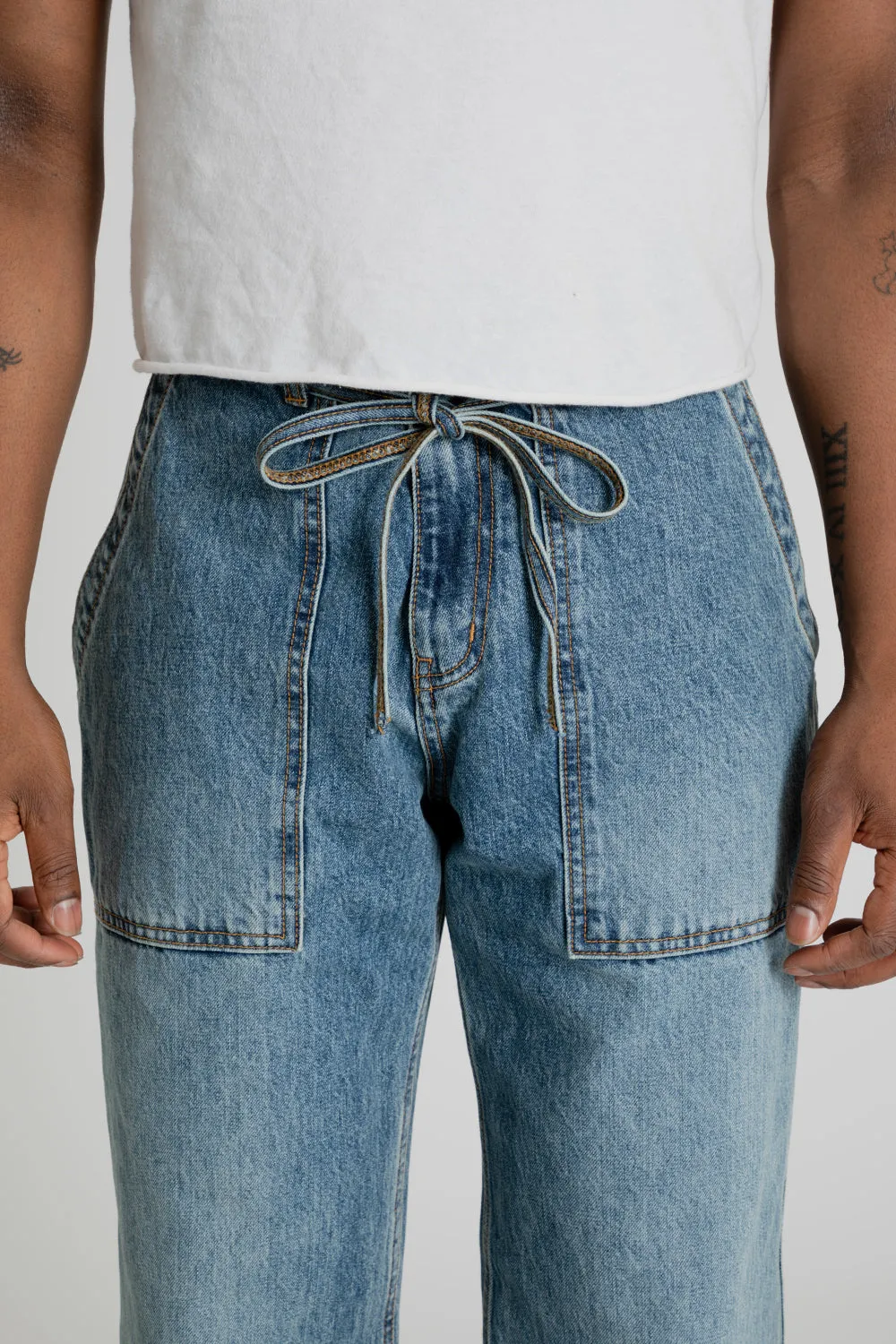 Denim Wide Fatigue Pants - Light Blue