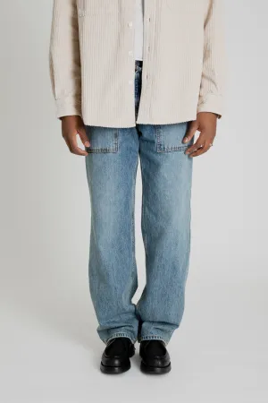 Denim Wide Fatigue Pants - Light Blue