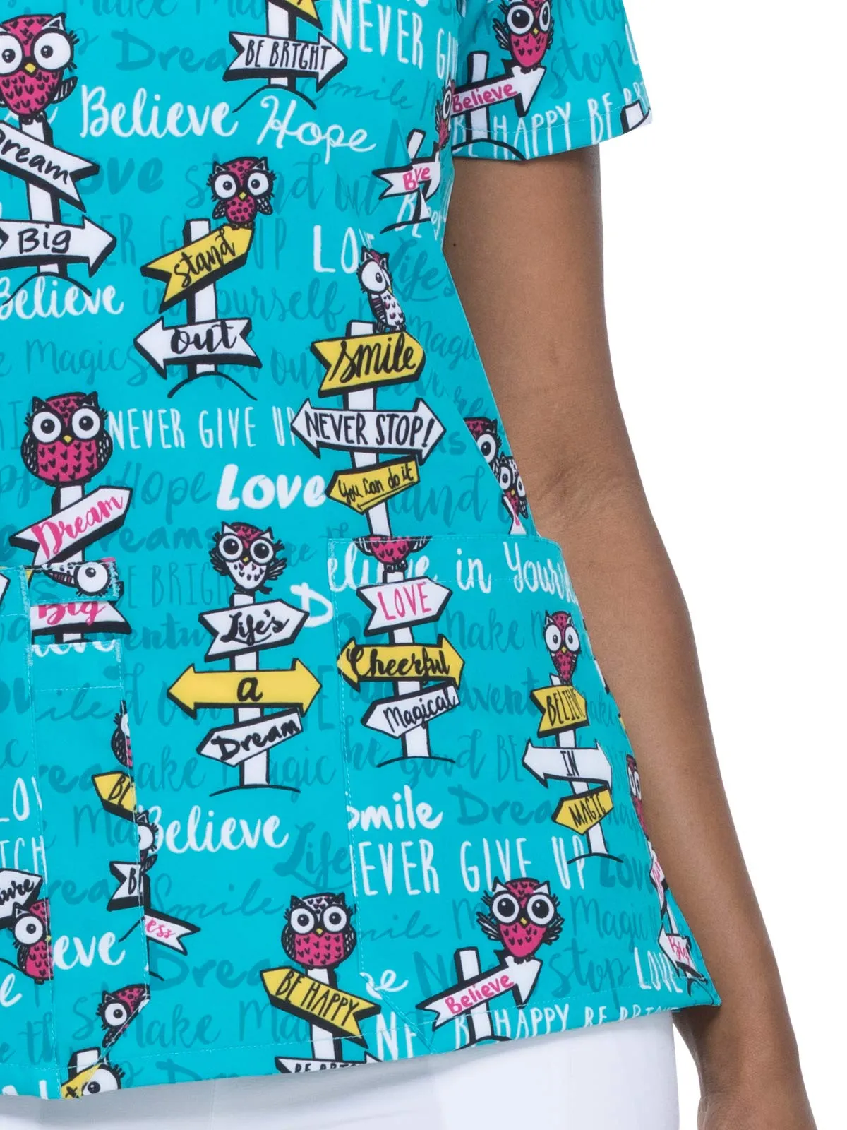 Dickies EDS Women Scrubs Top V-Neck Print DK616, S, It was Owl A Dream