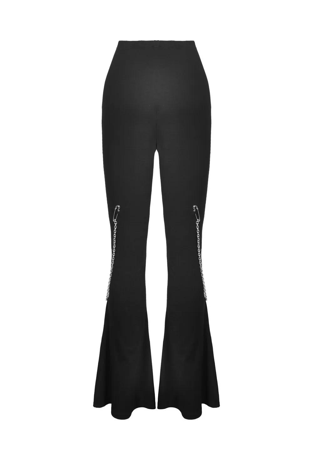 Edgy Black Lace-Up Flare Pants with Chain Detail