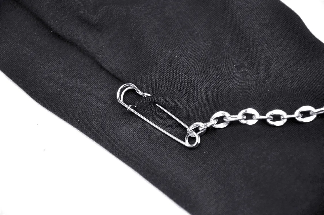 Edgy Black Lace-Up Flare Pants with Chain Detail