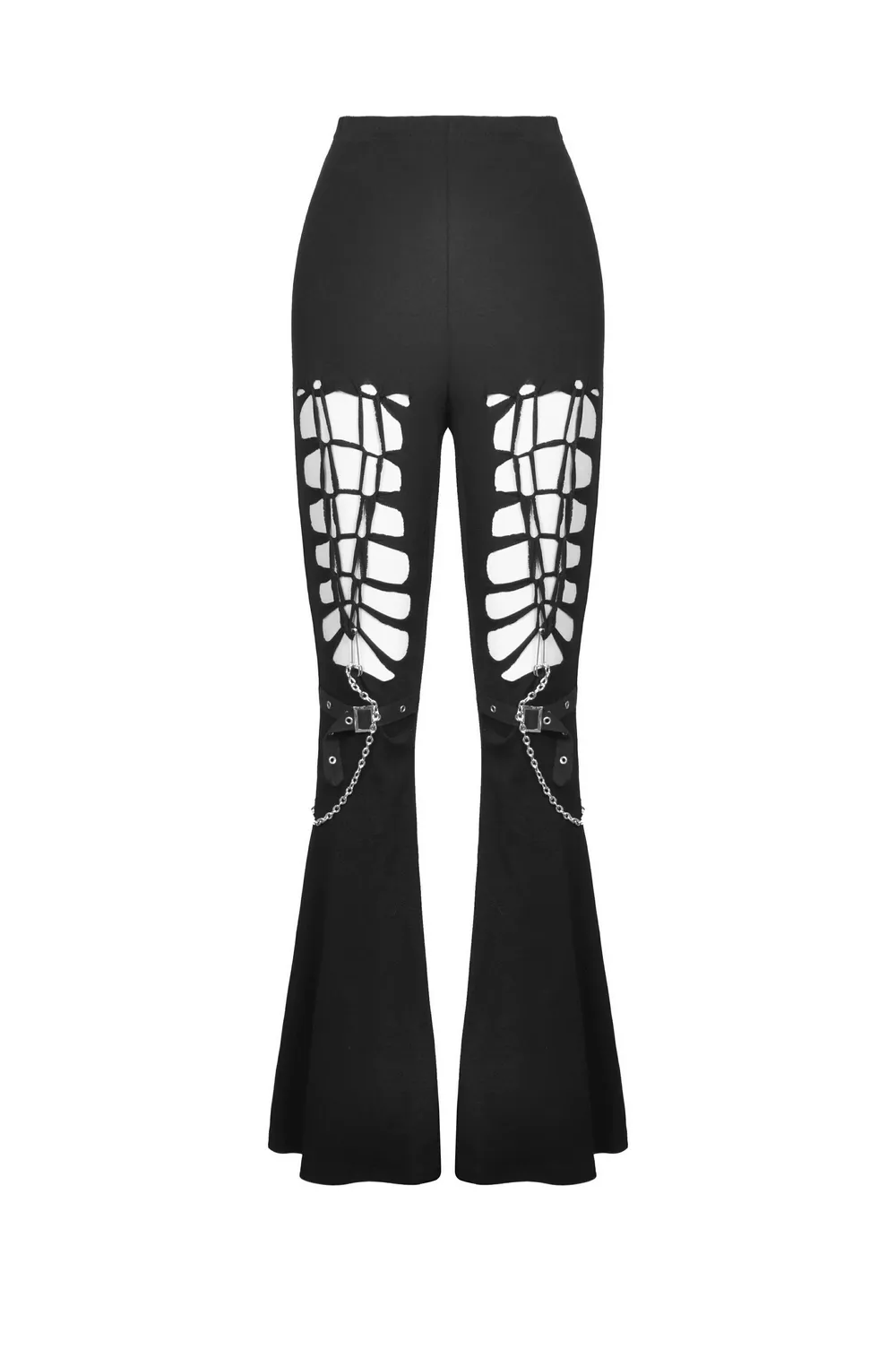 Edgy Black Lace-Up Flare Pants with Chain Detail