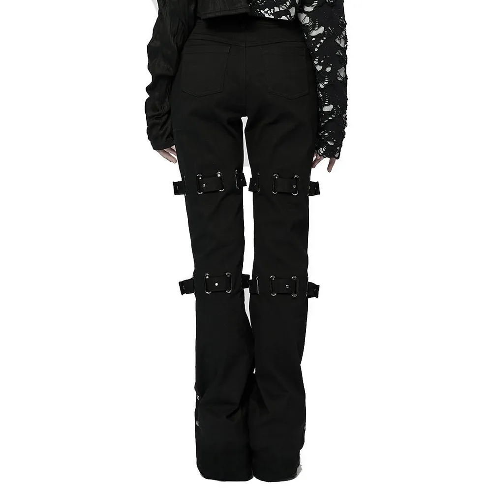 Edgy Punk Eyelet Pants - Micro Elastic, Flared Cut