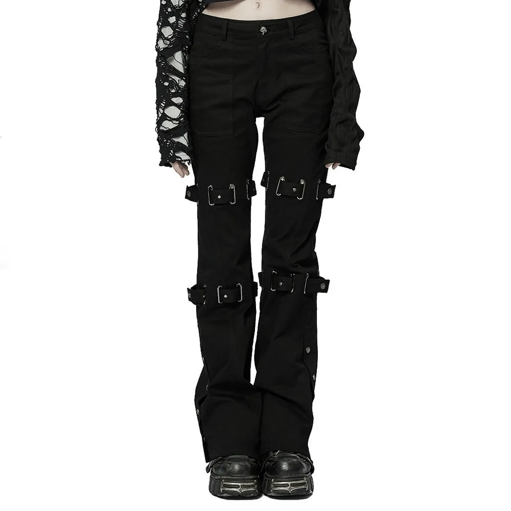 Edgy Punk Eyelet Pants - Micro Elastic, Flared Cut