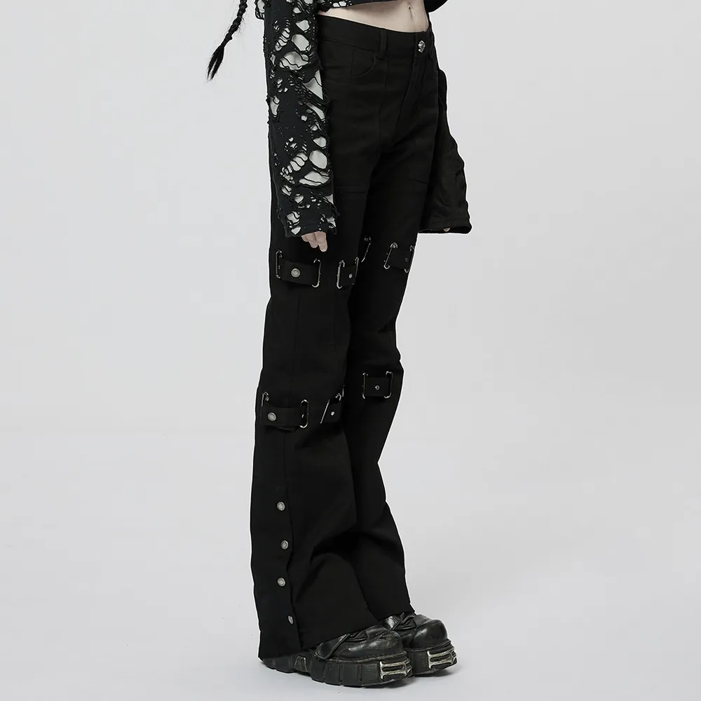 Edgy Punk Eyelet Pants - Micro Elastic, Flared Cut