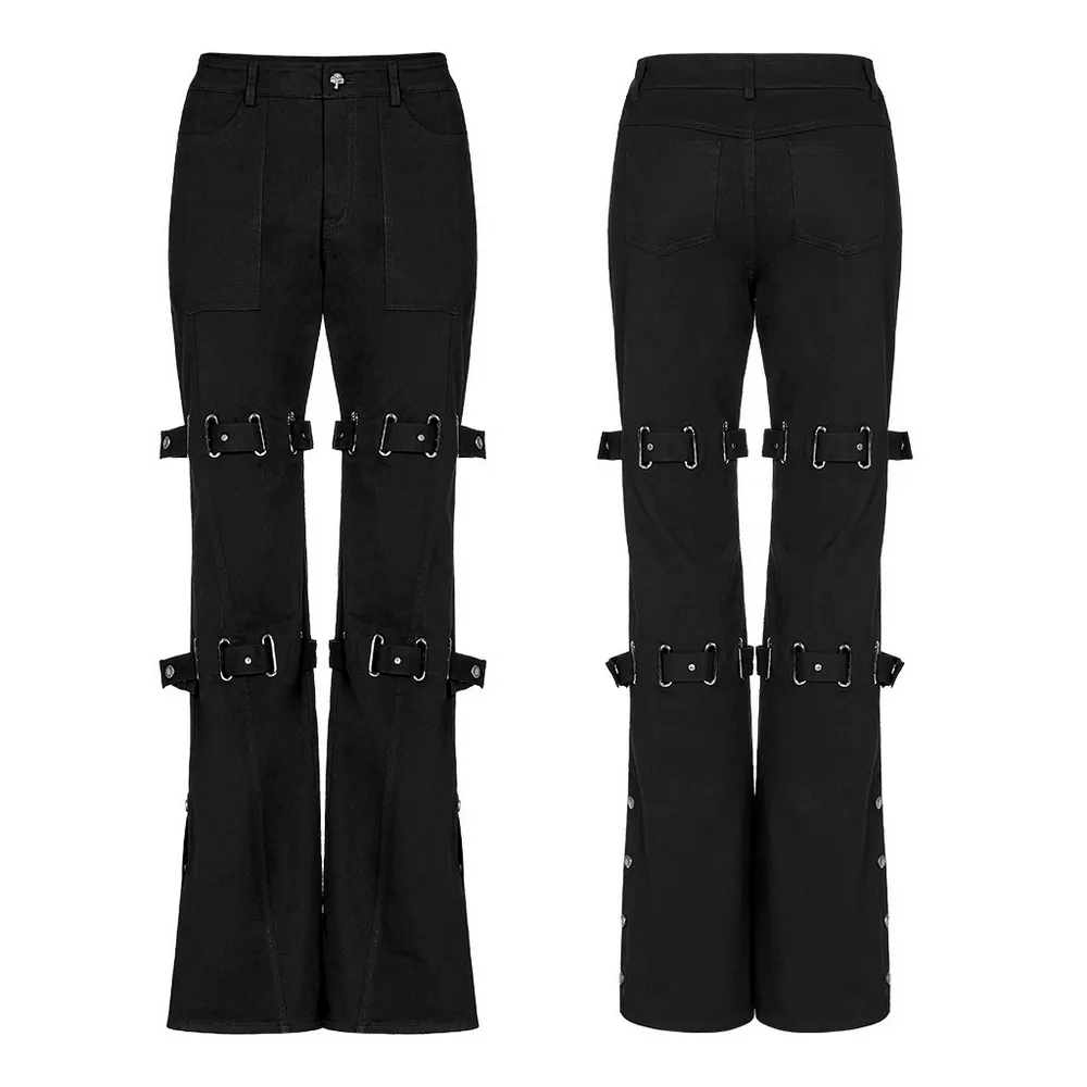 Edgy Punk Eyelet Pants - Micro Elastic, Flared Cut