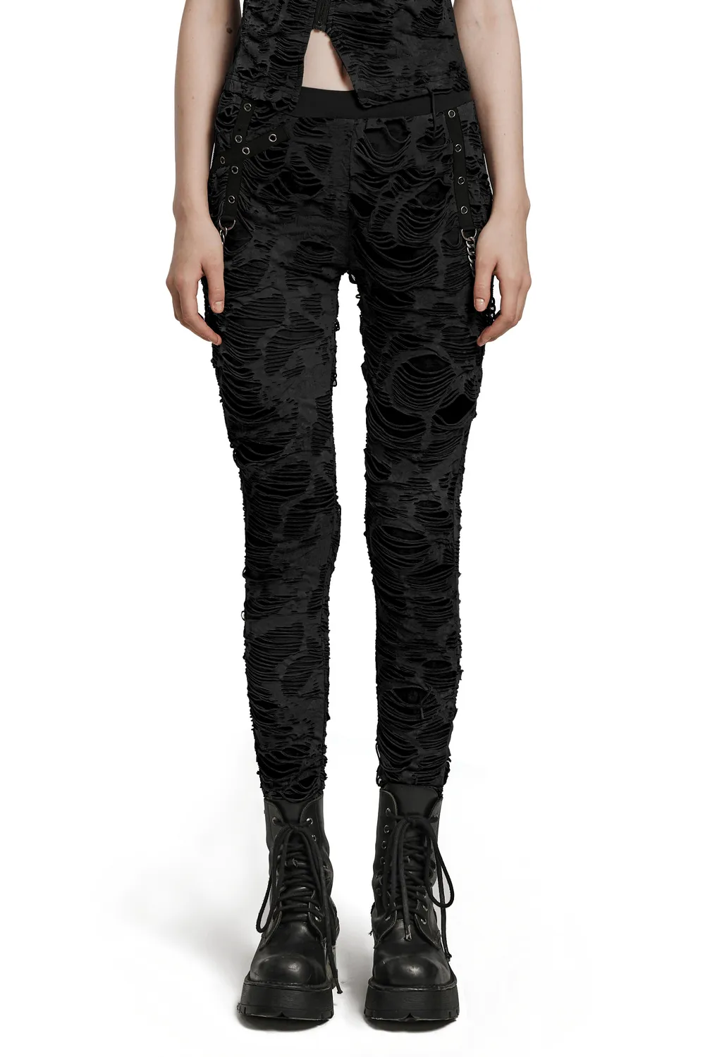 Edgy Women's Chain Detail Ripped Skinny Trousers