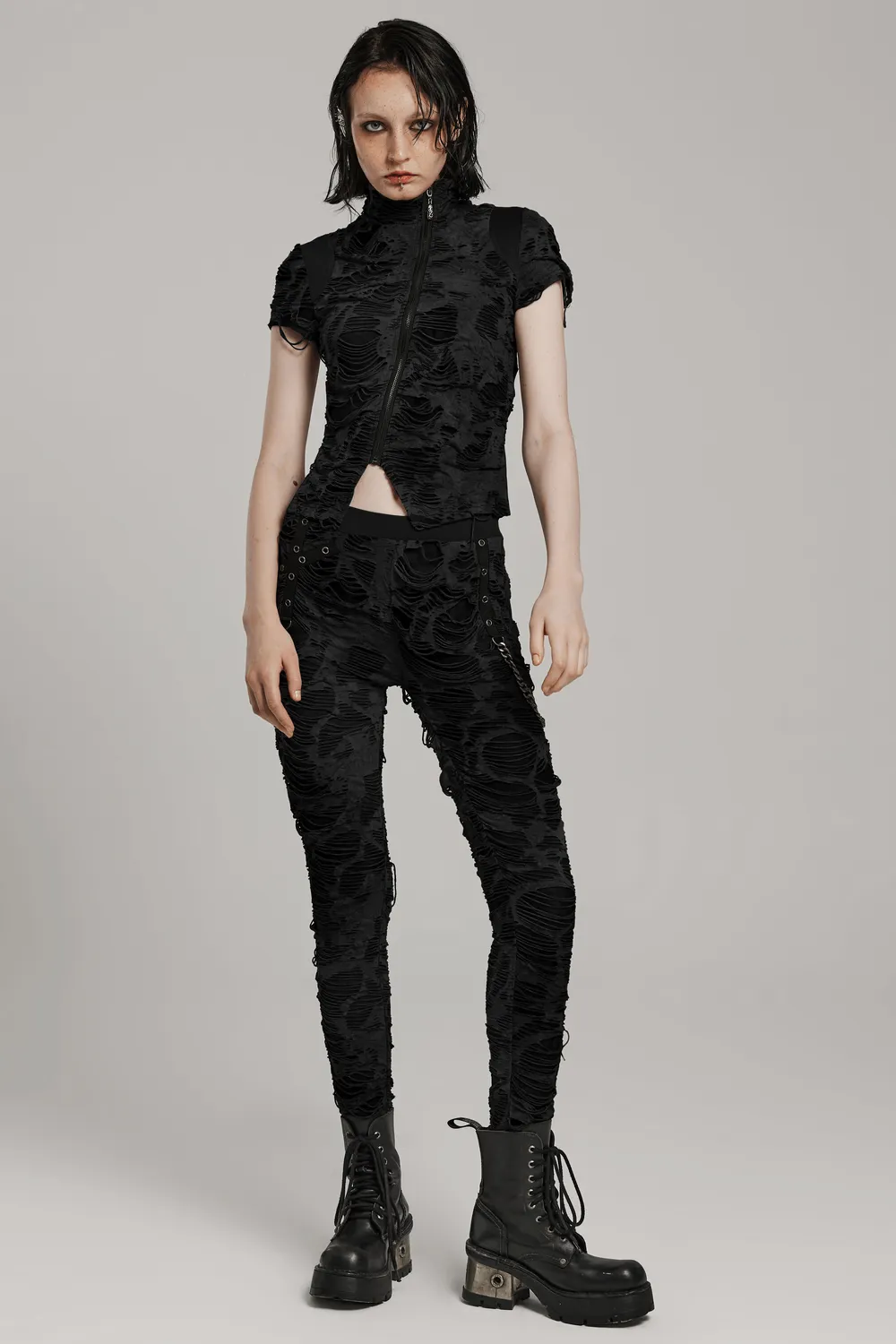 Edgy Women's Chain Detail Ripped Skinny Trousers