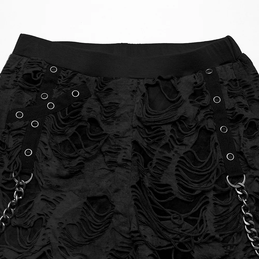 Edgy Women's Chain Detail Ripped Skinny Trousers