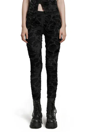 Edgy Women's Chain Detail Ripped Skinny Trousers