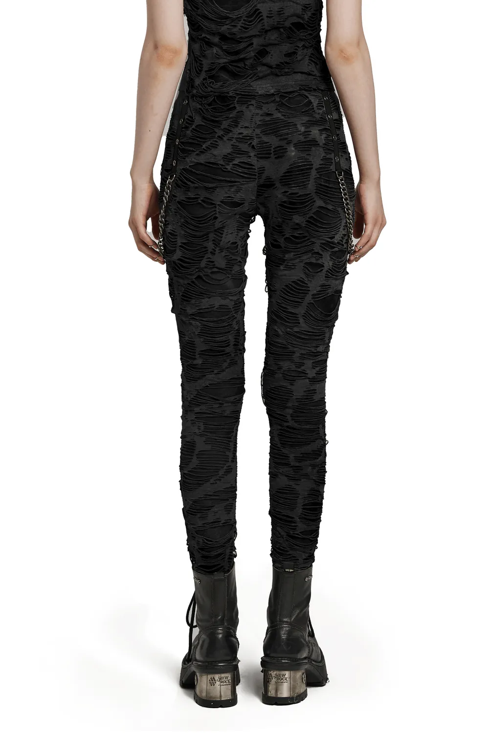 Edgy Women's Chain Detail Ripped Skinny Trousers