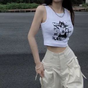 FashionSierra - Sleeveless Vest Y2k Fairy Grunge Clothes Harajuku T-shirts