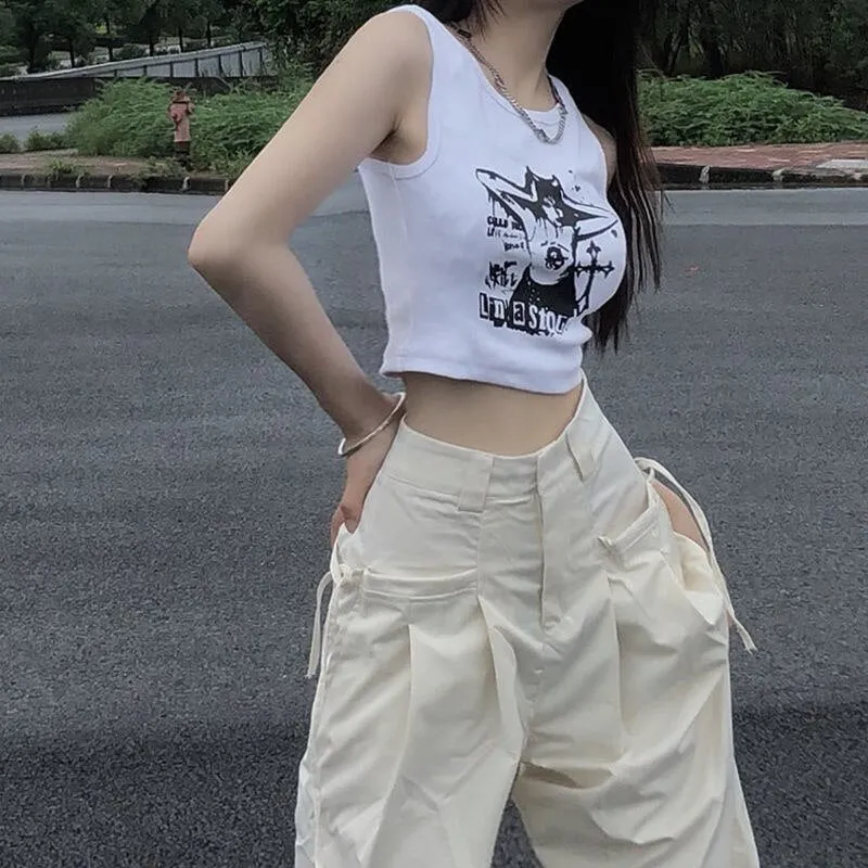 FashionSierra - Sleeveless Vest Y2k Fairy Grunge Clothes Harajuku T-shirts