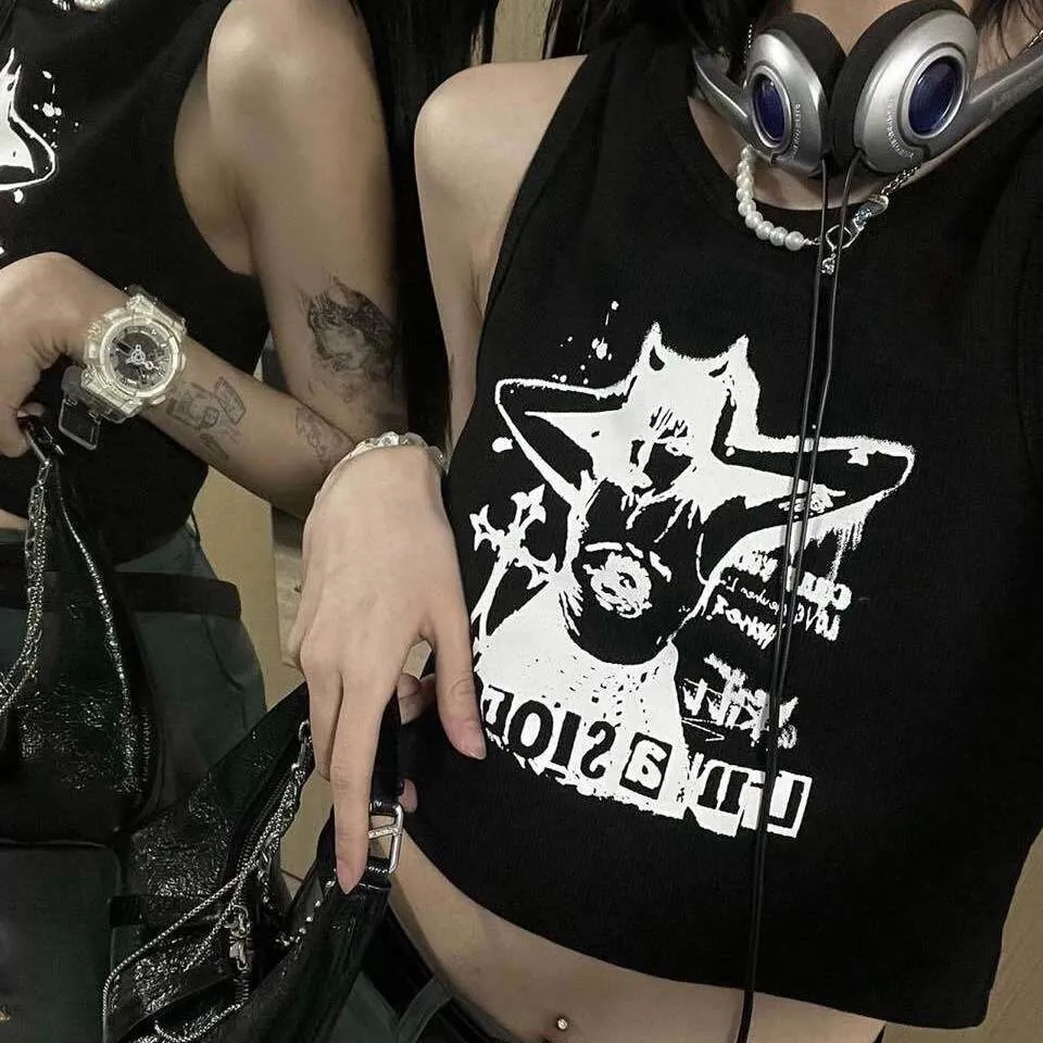 FashionSierra - Sleeveless Vest Y2k Fairy Grunge Clothes Harajuku T-shirts