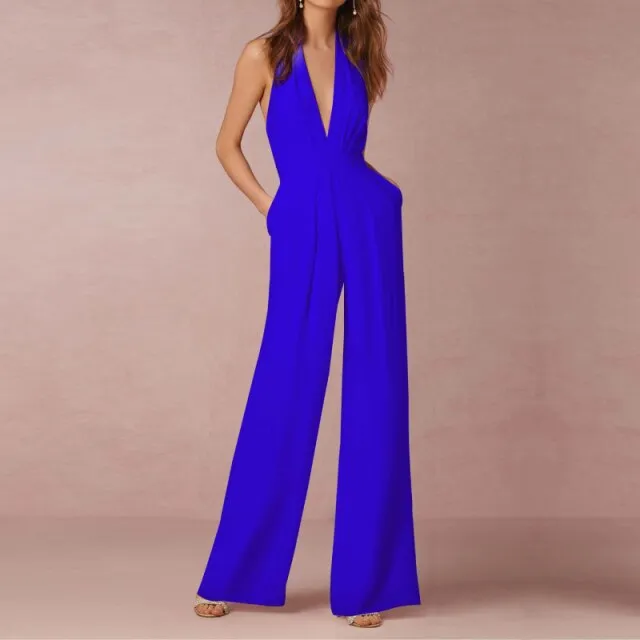 Female Jumpsuit Woman Summer Elegant Jumpsuits Sexy Halter Jumpsuits   Fashion Solid Color Loose Wide Leg Overalls for Women