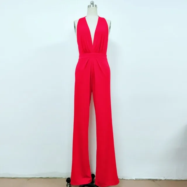 Female Jumpsuit Woman Summer Elegant Jumpsuits Sexy Halter Jumpsuits   Fashion Solid Color Loose Wide Leg Overalls for Women