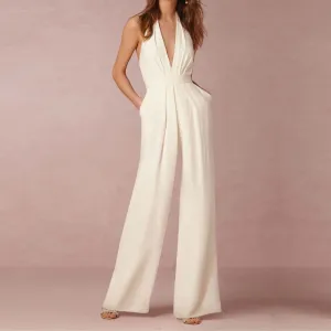 Female Jumpsuit Woman Summer Elegant Jumpsuits Sexy Halter Jumpsuits   Fashion Solid Color Loose Wide Leg Overalls for Women