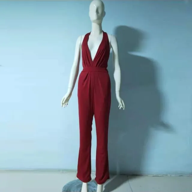 Female Jumpsuit Woman Summer Elegant Jumpsuits Sexy Halter Jumpsuits   Fashion Solid Color Loose Wide Leg Overalls for Women