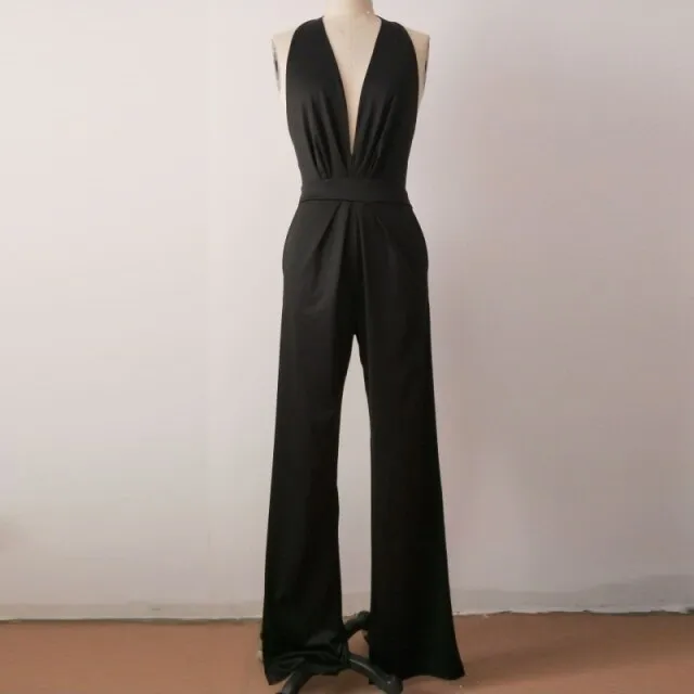 Female Jumpsuit Woman Summer Elegant Jumpsuits Sexy Halter Jumpsuits   Fashion Solid Color Loose Wide Leg Overalls for Women