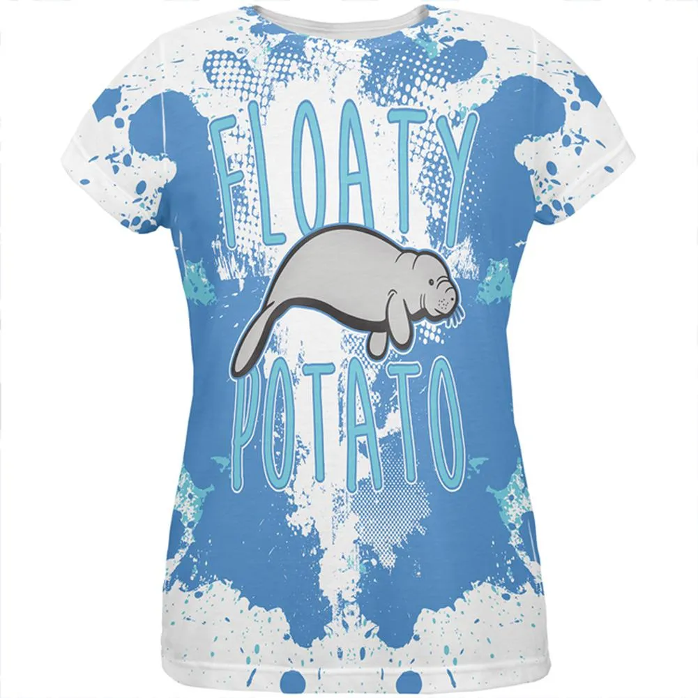 Floaty Potato Manatee Funny Grunge Splatter All Over Womens T Shirt