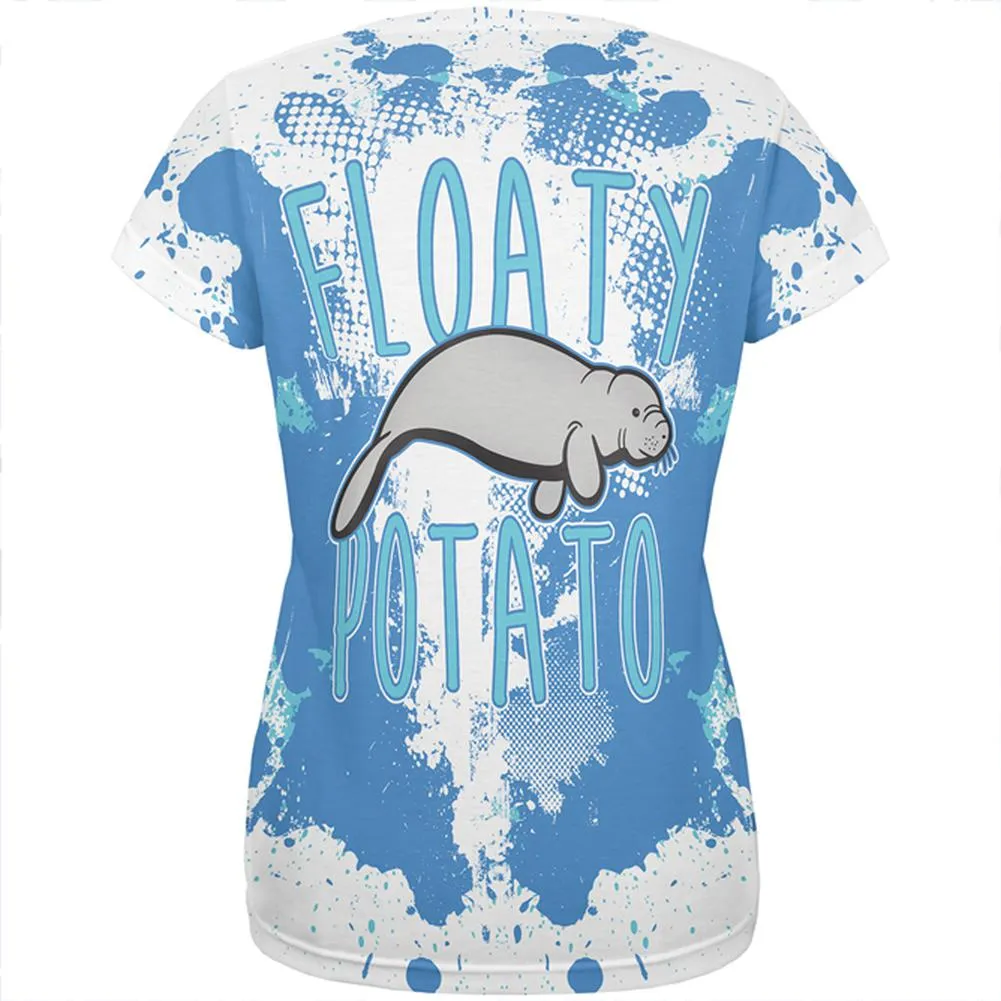 Floaty Potato Manatee Funny Grunge Splatter All Over Womens T Shirt