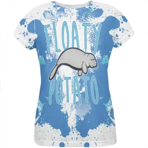 Floaty Potato Manatee Funny Grunge Splatter All Over Womens T Shirt