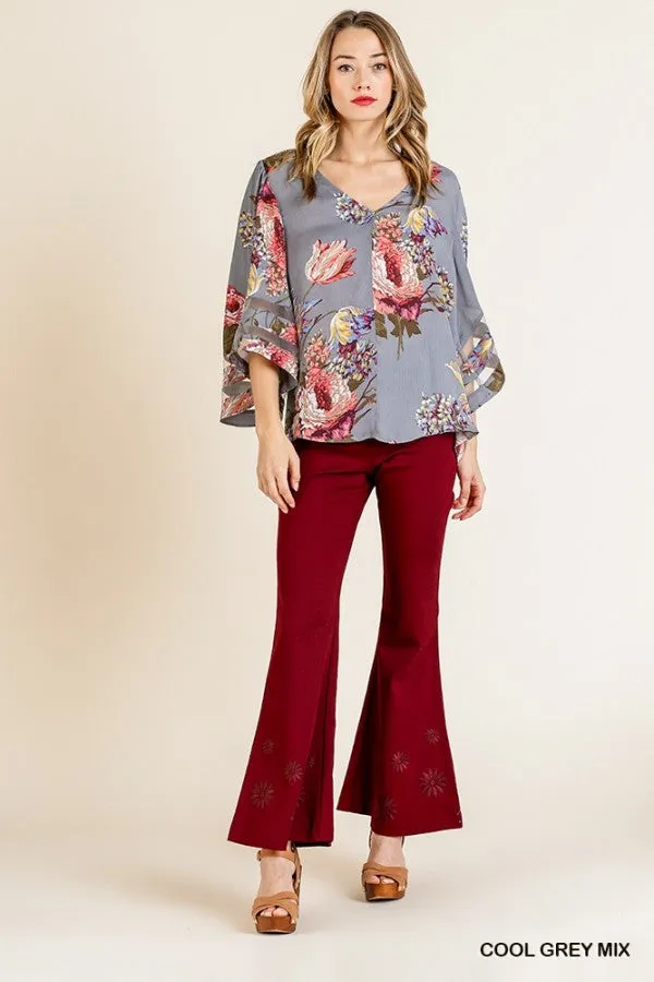 Floral Print Bell Sleeve Blouse