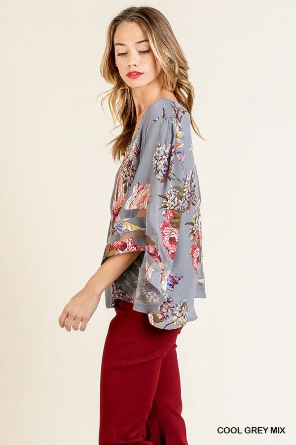 Floral Print Bell Sleeve Blouse