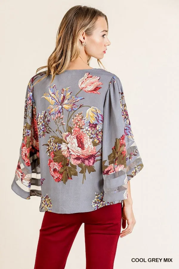 Floral Print Bell Sleeve Blouse