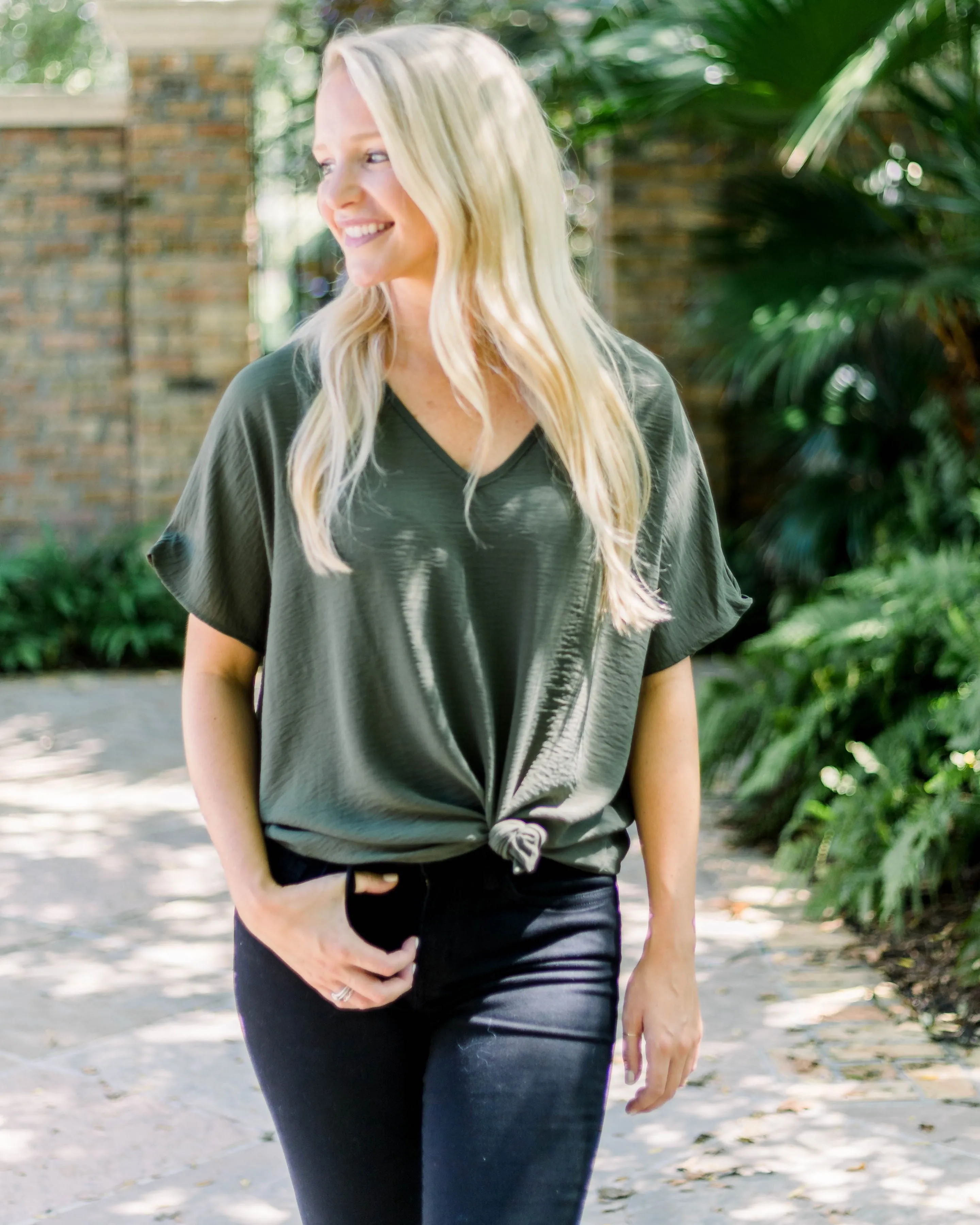 Flowy V Blouse- Olive
